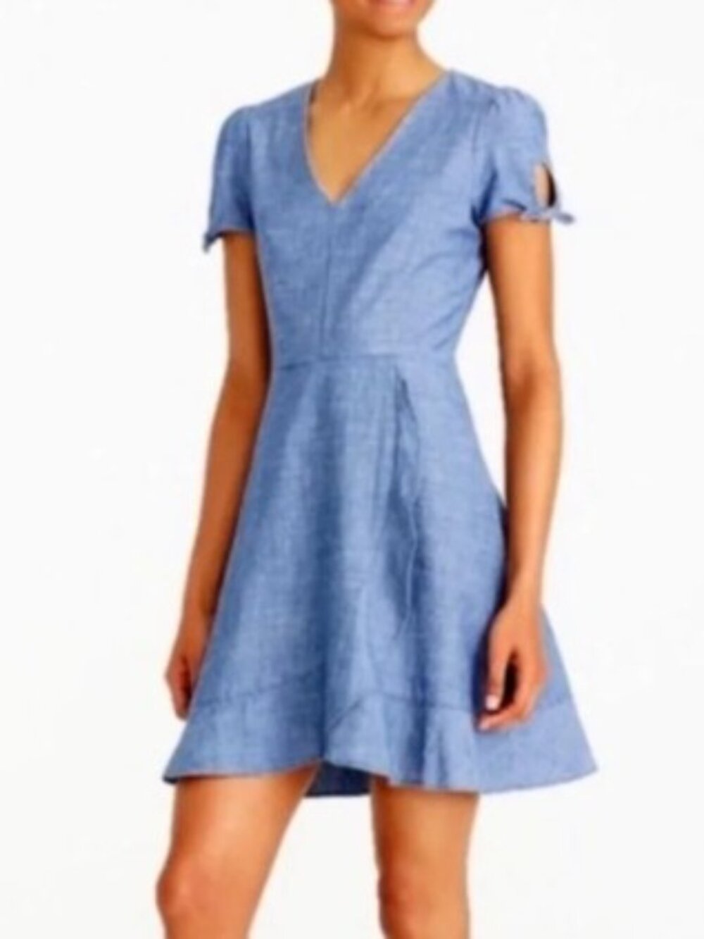 J. Crew Brand Women's 4 Chambray Denim Ruffle Faux Wrap Mini Dress
